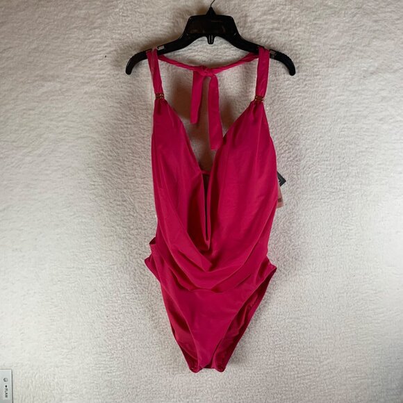 Bar III Women's Cowl Neck Cutout Halter Strap Ruby One-Piece Swimsuit Size M NWT - Picture 1 of 9